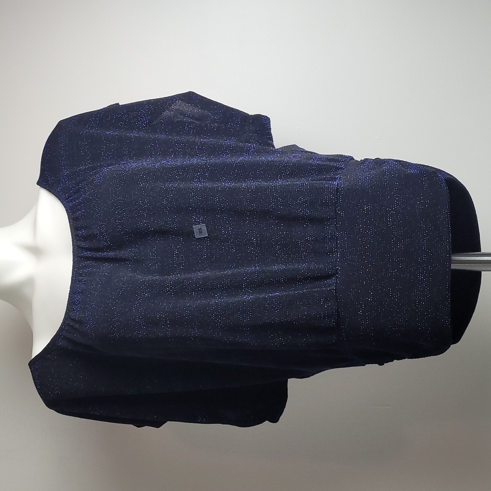 EXPRESS SPANDEX BLUE/BLACK STRIPE METALIC OPEN BACK BLOUSE XS/TP